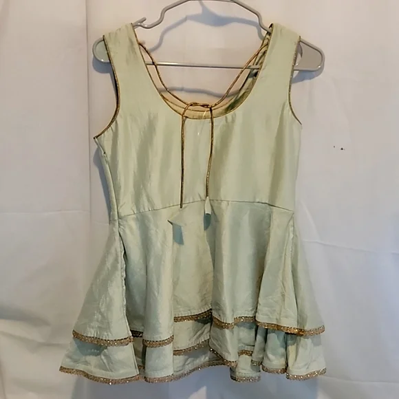 Light Green Tank with embellished gold trim - Picture 3 of 9